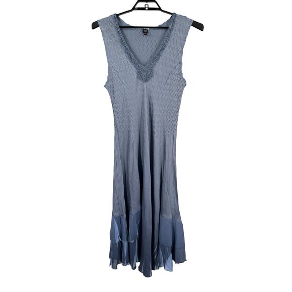 Komarov Dresses & Skirts - Komarov dress beaded v neck charmeuse chiffon sleeveless blue size X-Large XL